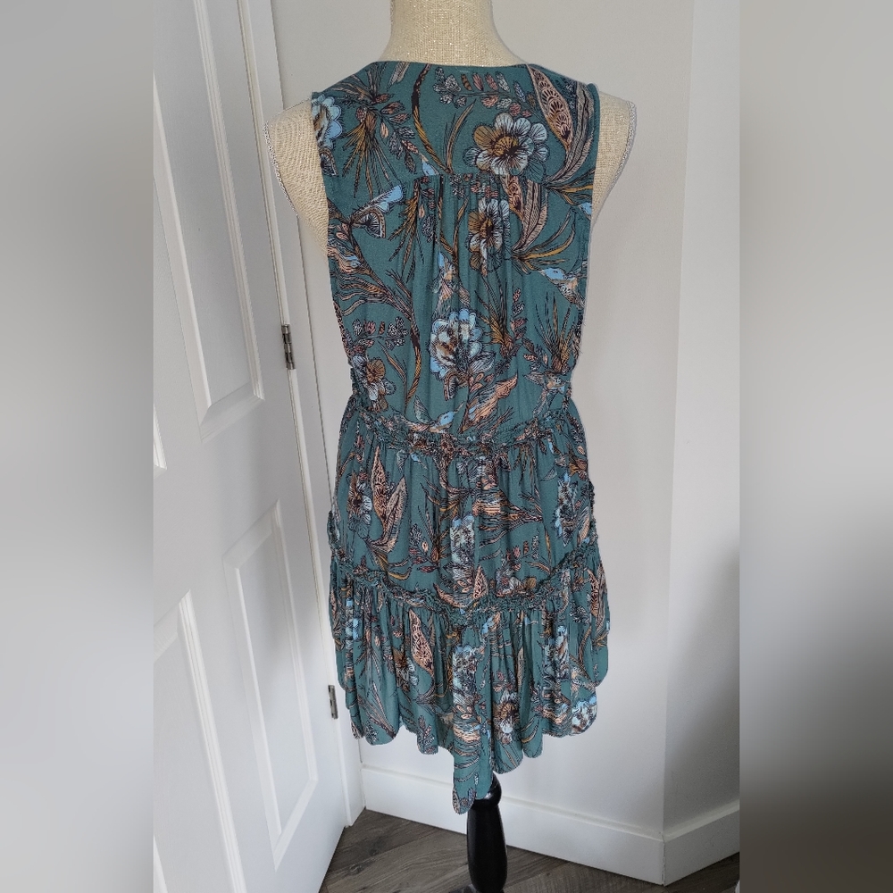 Floral V-Neck Sleeveless Peplum Top - Teal - Picture 2 of 4